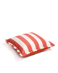 The Euro Throw Pillow - Crew Le Sirenuse Stripe by Business & Pleasure Co features red and white horizontal stripes, ideal for indoor or outdoor use, and is spill and stain resistant.