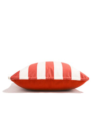 The Euro Throw Pillow - Crew Le Sirenuse Stripe by Business & Pleasure Co is a red and white striped rectangular pillow, shown lying flat against a white background—ideal for indoor or outdoor use.