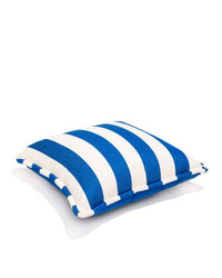 The Euro Throw Pillow - Crew Mediterranean Blue Stripe by Business & Pleasure Co features bold blue and white horizontal stripes and is displayed against a white background.