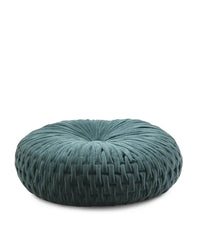 The Velvet Round Pillow in Evergreen by Casa Amarosa features a woven pleated texture and plush velvet finish—perfect as a handcrafted accent or decorative pillow for any space.