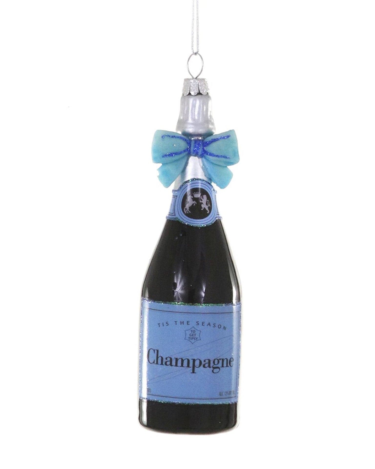 Champagne With Bow- Blue Ornament