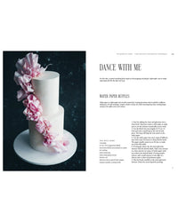 On the left is a minimalist white layer cake with cascading pink wafer paper ruffles; on the right, Cozy Publishing’s "Queen of the Cakes – Gluten-Free Baking and Artistry" shares gluten-free cake recipes and decorating tips for stunning wafer paper ruffles.