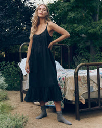 The Eyelet Ruffle Tank Night Dress in Black