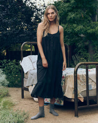 The Eyelet Ruffle Tank Night Dress in Black