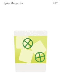 A graphic of a Spicy Margarita with ice and jalapeño slices on a white background, featuring "Spicy Margarita" and #37—ideal for The Cocktail Cabinet: Tequila by Random House or cocktail recipe cards.