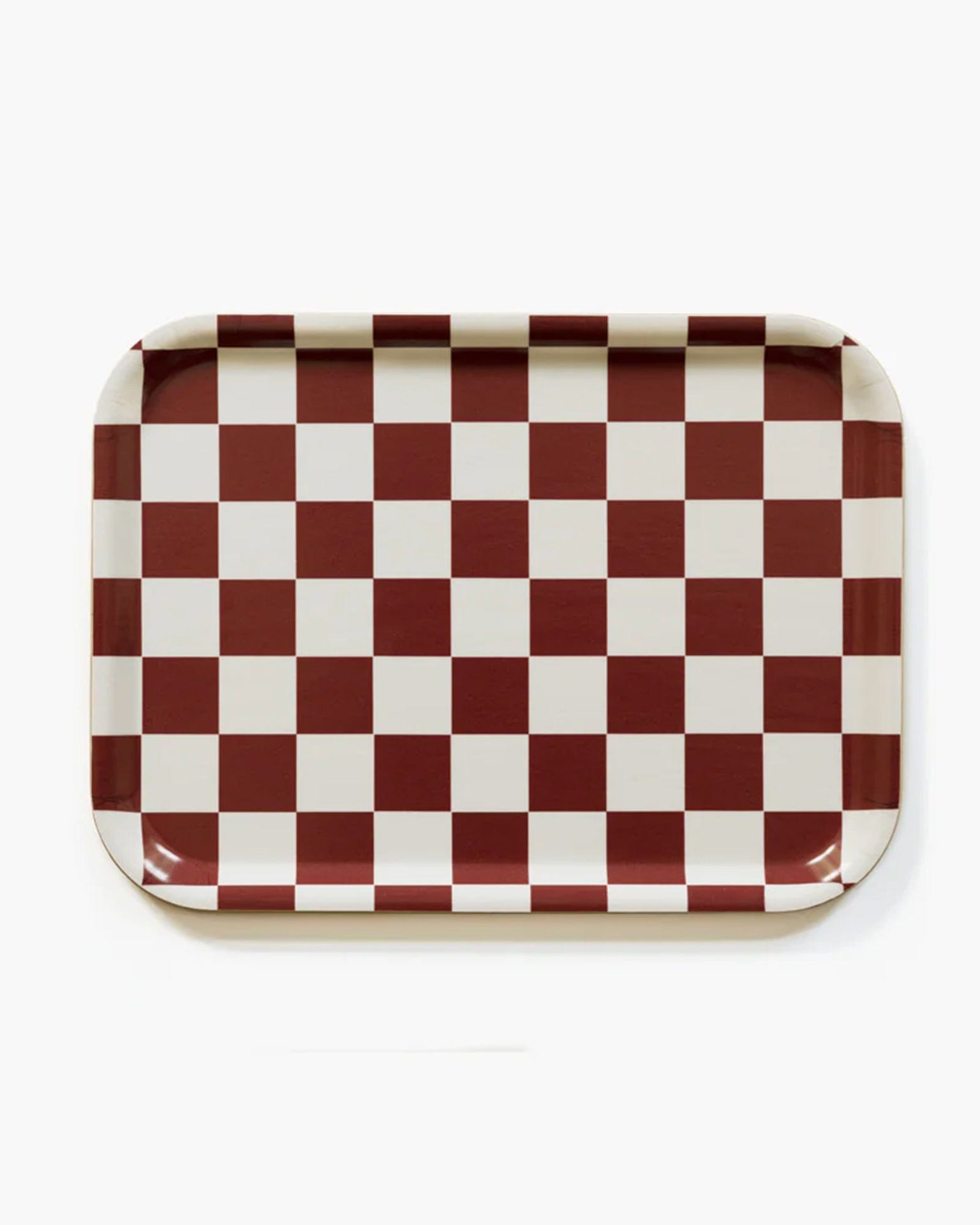 BLU KAT Checker 27x20cm Rectangular Serving Tray in Burgundy/Cream