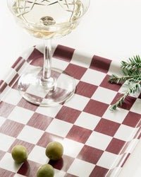 BLU KAT Checker 27x20cm Rectangular Serving Tray in Burgundy/Cream