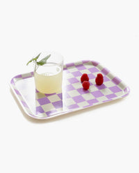 BLU KAT Checker 27x20cm Rectangular Serving Tray in Butter/Lavender
