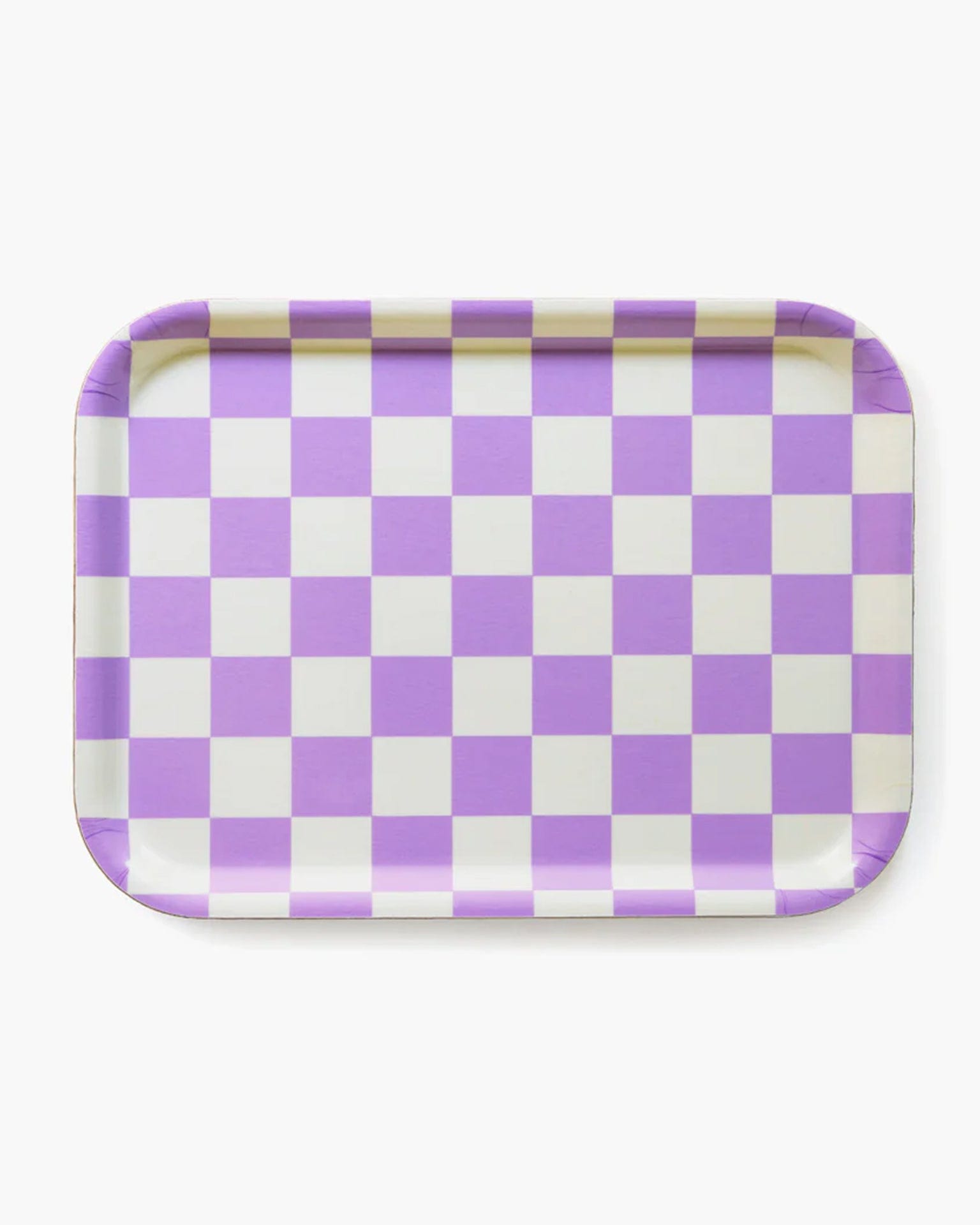 BLU KAT Checker 27x20cm Rectangular Serving Tray in Butter/Lavender