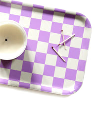 BLU KAT Checker 27x20cm Rectangular Serving Tray in Butter/Lavender