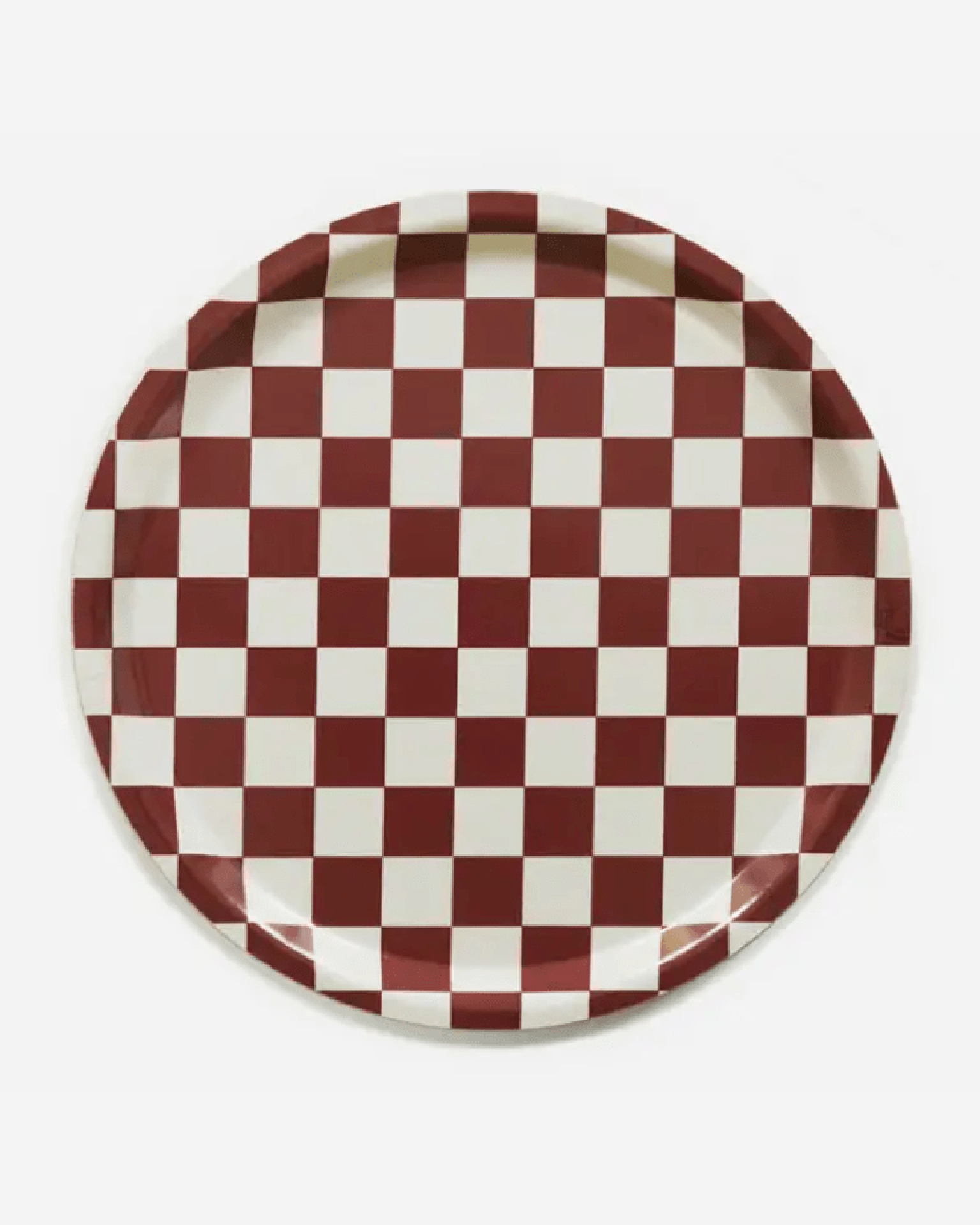 BLU KAT Home Checker 31cm Round Serving Tray in Burgundy/Cream