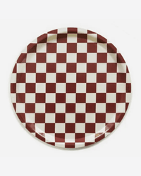 BLU KAT Home Checker 31cm Round Serving Tray in Burgundy/Cream