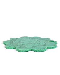 The Casa Amarosa 12in Scallop Resin Cheese/Charcuterie Board in Green features a marbled flower-shaped design with a side hole—perfect as a unique handmade serving or cheese board.