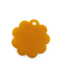 A yellow, scalloped 9in resin cheese/charcuterie board by Casa Amarosa, featuring a small hole near the edge—perfect for elevating your spread.