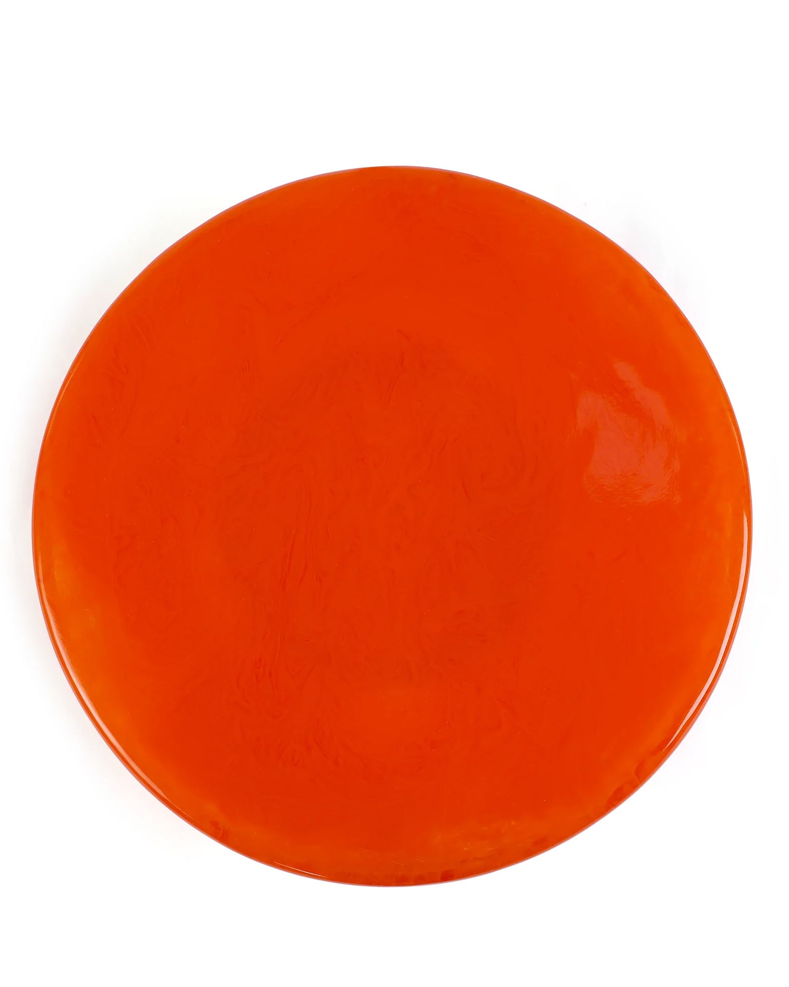 The Casa Amarosa Scallop Resin Cake Stand in Orange, featuring a glossy finish and unique scalloped design, is centered on a white background.