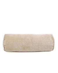 The Velvet Bolster Pillow in Biscotti by Casa Amarosa is displayed against a white background, offering a cozy and stylish decorative accent.