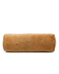 The Casa Amarosa Velvet Bolster Pillow in Clay features a cylindrical cotton velvet design with a visible side zipper, adding a touch of luxe style to your home décor. Shown against a white background.