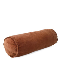 The Casa Amarosa Velvet Bolster Pillow in Rust features plush cotton velvet and a soft, velvety texture, making it ideal for luxe home décor; shown here on a white background.