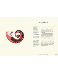 On the left, an illustrated octopus tentacle; on the right, text from Tin to Table by Chronicle Books shares tasty octopus prep ideas and tasting notes—ideal for tinned fish or canned seafood fans.