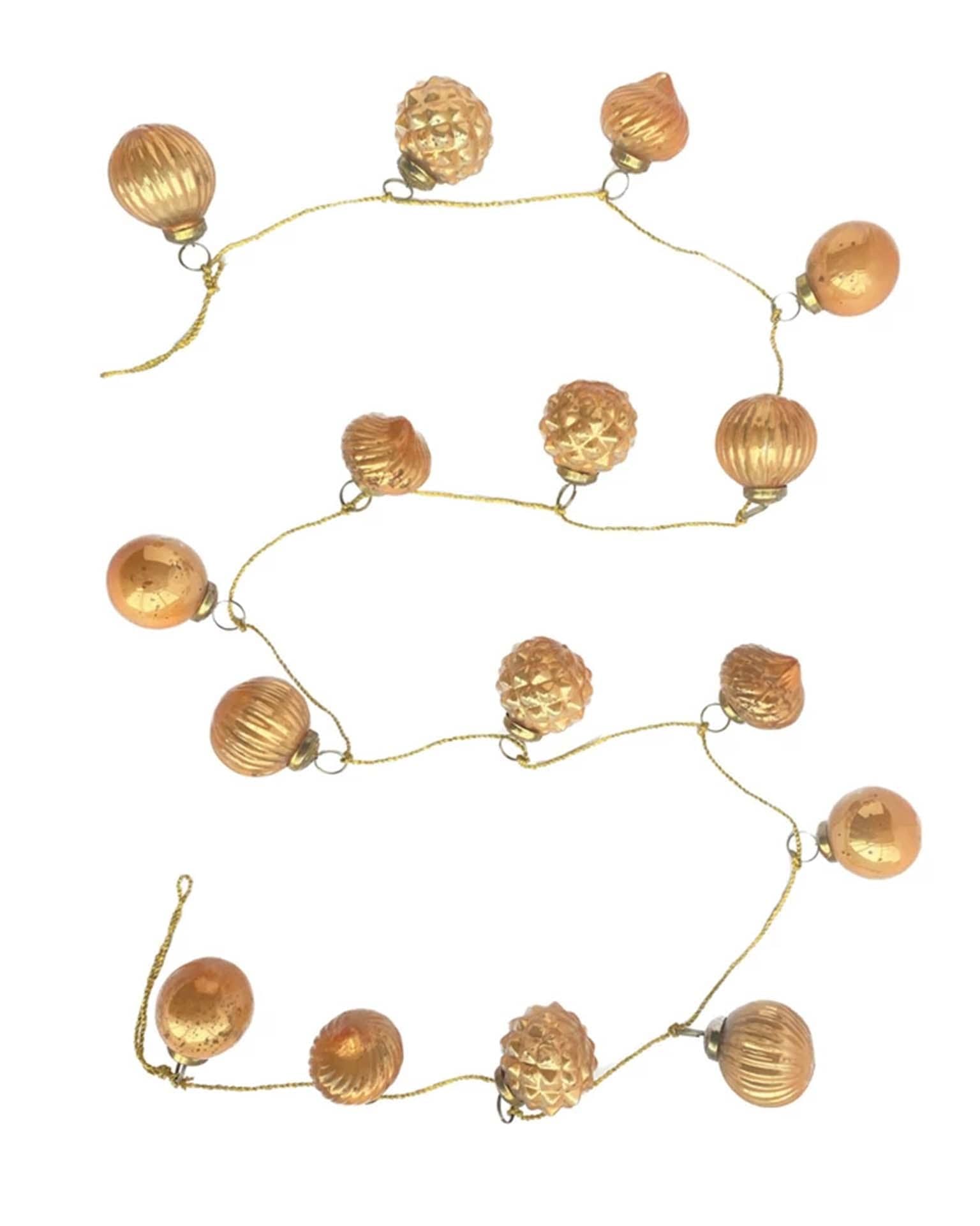 Mercury Glass 2in Ornament Garland, Apricot on Gold Cord