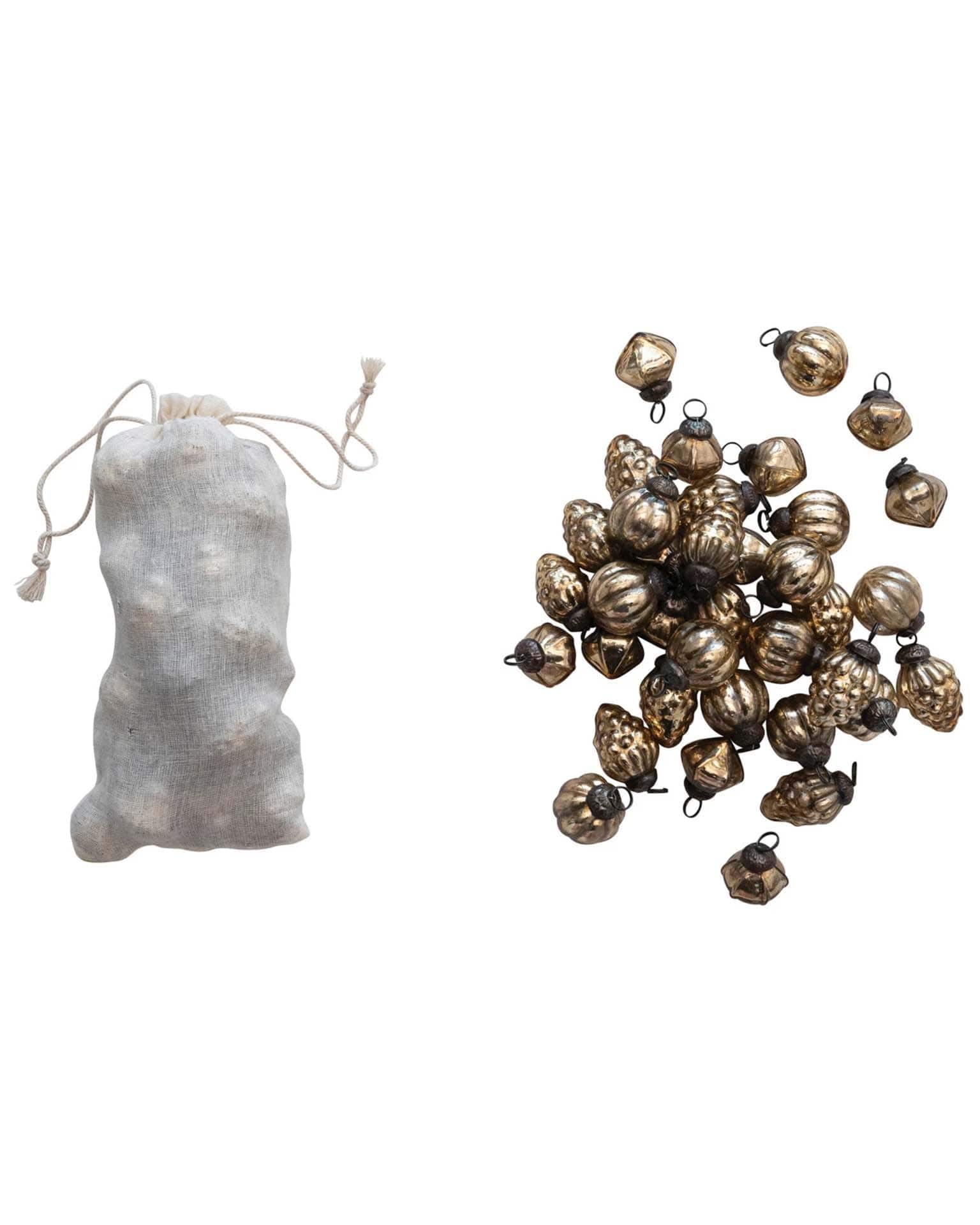 creativeco-op HOME Antique Gold / 1 inch Mercury Glass Ornaments in Bag, Antique Gold, S/36