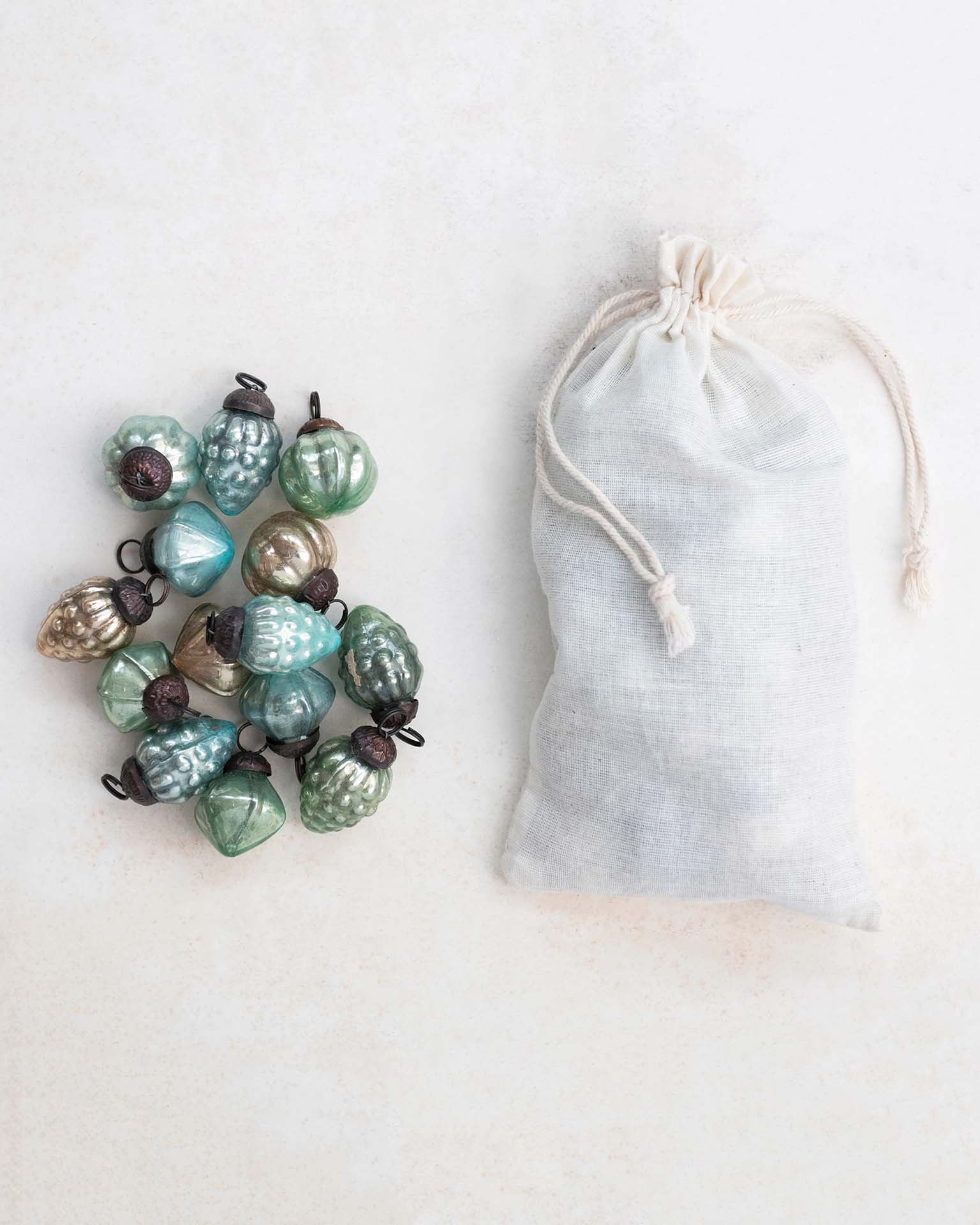 creativeco-op HOME Blue/Silver / 1 inch Mercury Glass Ornaments in Bag, Blues & Silvers, S/36
