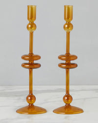 etúHOME Amber Glass Candlesticks Set of 2 - Large