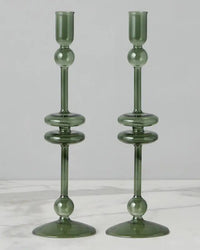 etúHOME Emerald Glass Candlesticks Set of 2 - Large
