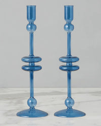 etúHOME Sapphire Glass Candlesticks Set of 2 - Large