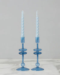 etúHOME Sapphire Glass Candlesticks Set of 2 - Small