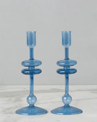 etúHOME Sapphire Glass Candlesticks Set of 2 - Small