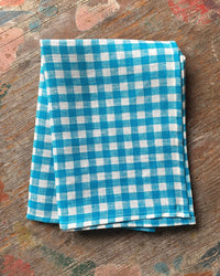 Fog Linen Work Home Turquoise/White Check / O/S Linen Kitchen Cloth - Leo