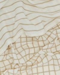 A close-up of cream-colored Oeko-Tex cotton with beige stripes and a grid, both gently wrinkled—perfect for the Hawkins New York Essential Dish Towels in Flax/Ivory (Set of 2).