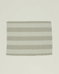 The Hawkins New York Essential Floor Mat in Light Grey features alternating horizontal light and medium gray stripes with a textured surface and finished edges—perfect as inspiration for a hand-loomed or recycled fiber rug.