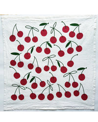 Julie Peach Glitter Cherries on White Tea Towel