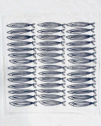 Julie Peach White Sardines 20 inch Tea Towel