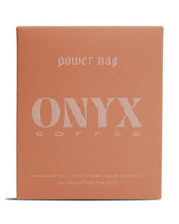 A 10oz bag of Power Nap Coffee by Onyx Coffee Lab—a medium roast, half-caf specialty whole bean coffee with notes of brown sugar and juicy fruits.