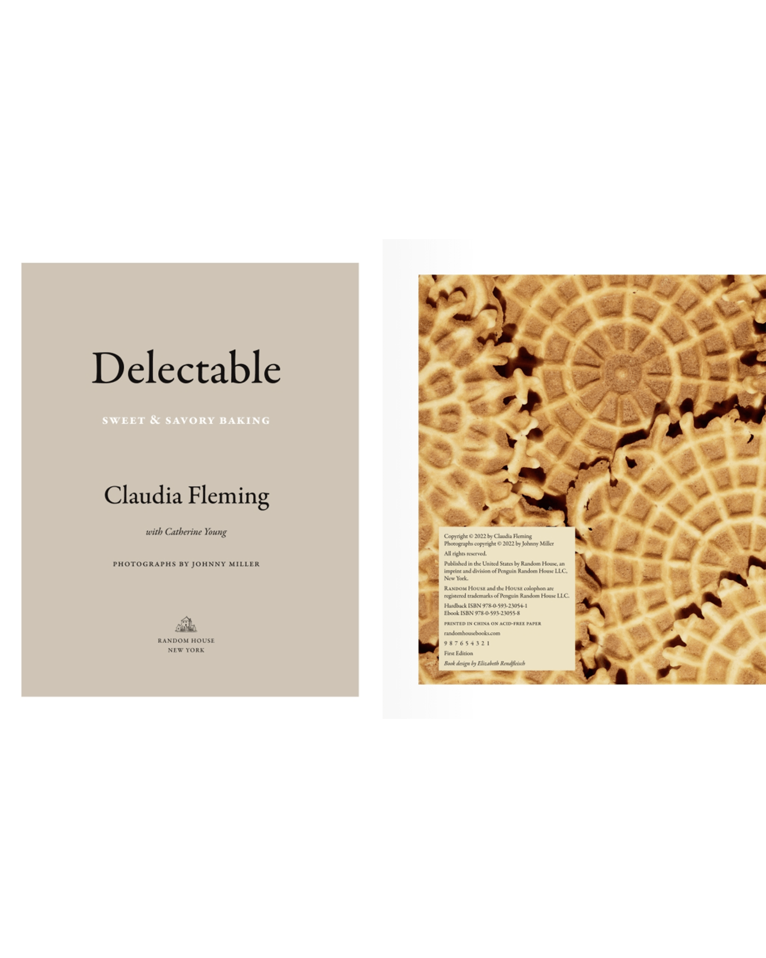 The front and back covers of Delectable by Random House showcase a patterned baked good—perfect inspiration for home baking and creating delicious seasonal desserts.