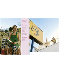 A woman in a green apron sits outdoors on the left; on the right, two people stand by a balcony near a yellow “Kismet” sign—a Random House title celebrated for vibrant Mediterranean flavors and inventive veggie recipes.