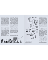 Two pages from Spilled Natural Winemakers Stories & Recipes by Random House showcase text on natural winemaking, black-and-white vineyard illustrations, and labeled drawings of equipment and processes.