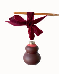 Sarah Madeira Day Fancy Original Hand Dipped Ceramic Ornament in Red & Burgundy Velvet