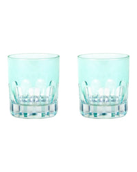 Two clear menthe Rialto Glass Old Fashion tumblers by SIR / MADAM, featuring thick patterned bases, are arranged side by side on a white background. Set of 2.