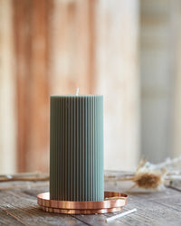The Floral Society Fancy Ribbed Pillar Candle in Moss