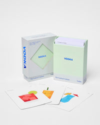 The Cocktail Cabinet: Vodka by Random House is a boxed set with a guidebook and an illustrated mixology deck of cocktail recipe cards, featuring colorful minimalist drink illustrations on a white background.