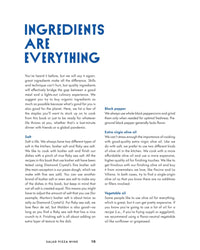 A page from Random Houses Salad Pizza Wine cookbook highlights how quality ingredients, such as salt and extra virgin olive oil, elevate modern Italian recipes.
