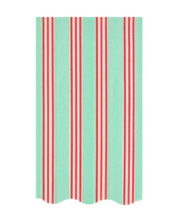 The Festive Stripe Guest Towels by Meri Meri feature a mint green background, vertical red and white stripes, and a scalloped bottom edge—ideal for adding stylish flair to your Christmas gatherings.