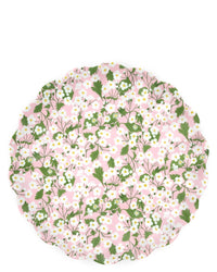 The Meri Meri X Liberty Mixed Set Reusable Large Plates by Meri Meri feature a scalloped round design with a pink background and white, yellow, and green floral patterns—ideal Liberty print tableware for any occasion.