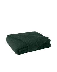 The Lands Downunder Brushed Mohair Throw in Bottle Green, with its soft, fuzzy texture, is neatly folded on a white background and adds a luxurious accent to any space.