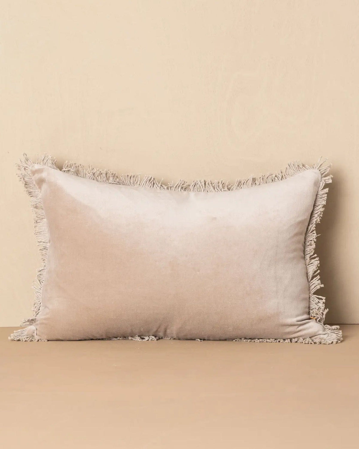 Velvet Lumbar Pillow w/ Feather Insert in Stone