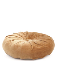 The Mini Velvet Round Pillow in Clay by Casa Amarosa boasts a plush, velvety texture with gathered folds, making it an ideal decorative accent for any cozy space.